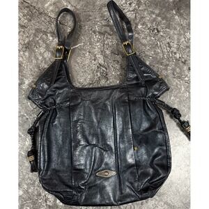 Elliott Lucca Womens Black Leather Adjustable Strap Travel Shoulder Bag